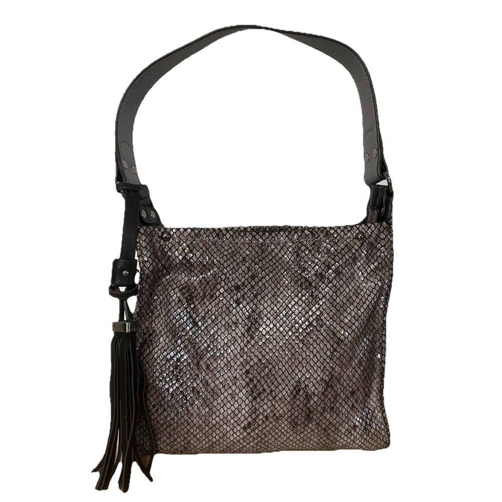 Sondra Roberts Squared Faux Snakeskin Hobo Bag Purplish Tassel Vamp Mobwife Edgy